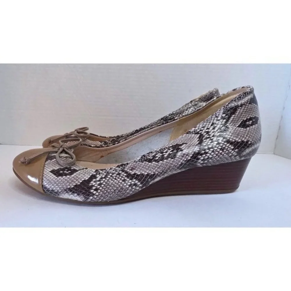 Cole Haan Air Tali Lace Snake Print Wedge Shoe W/Tan Patent Cap‎ Toe SZ 10M
